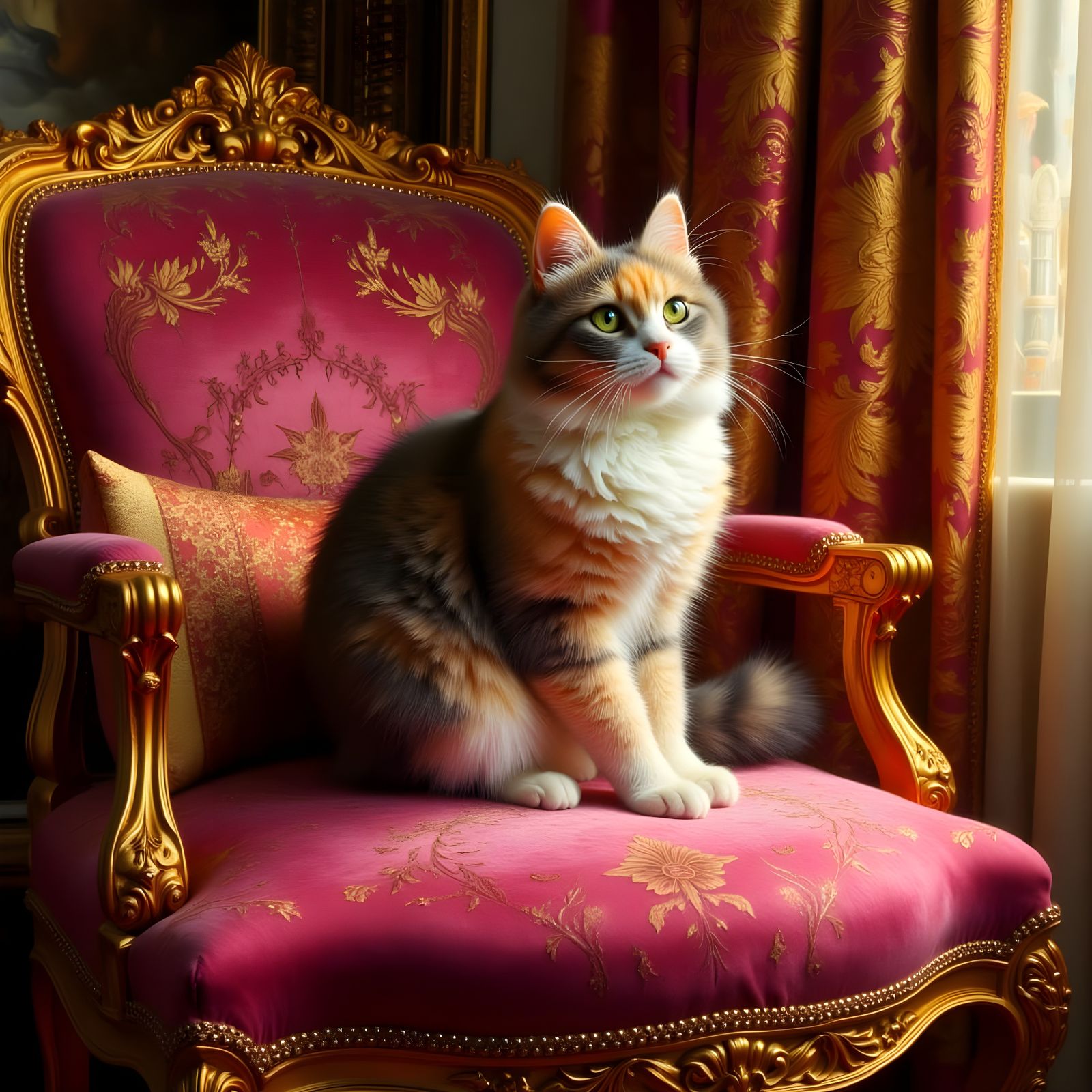 Tiny Pearl Cat on Opulent Gold Cushion