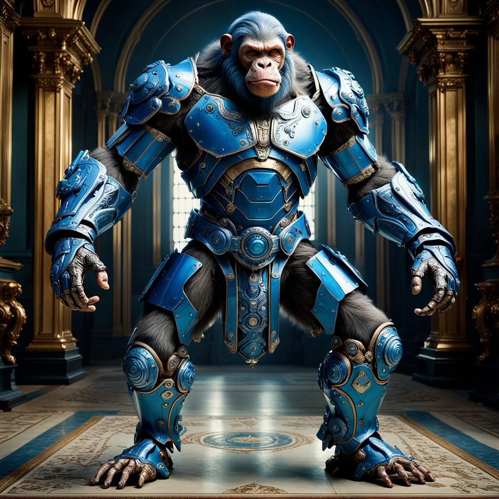 Cybernetic Apes in Rococo Armor: Digital Masterpiece