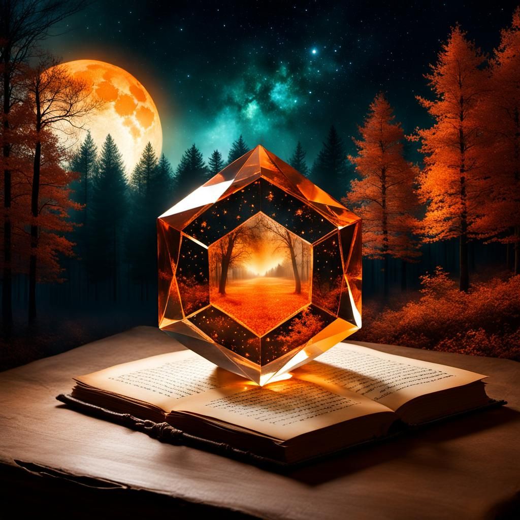 Luminescent Crystal Prism Over Forest at Night