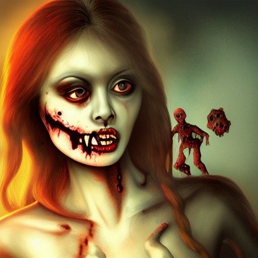 Cute Zombie Girl in Detailed Matte Painting