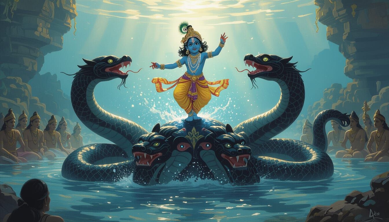 Krishna Dances on Kaliya, Underwater Battle