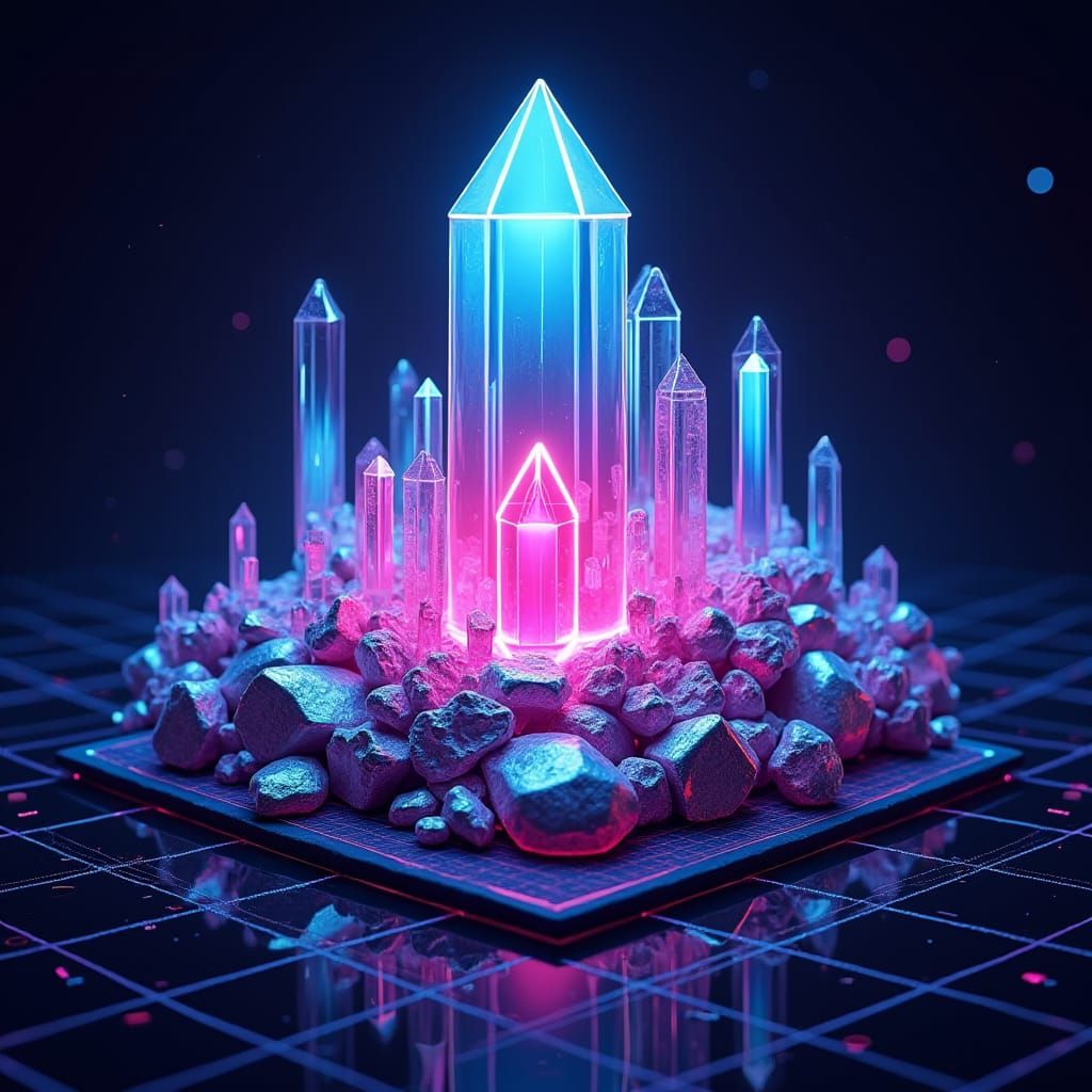 Futuristic Crystal Logo in Neon Cyberpunk Style