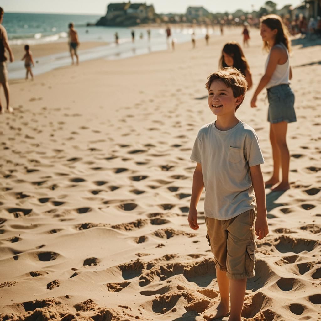Sunny Beach Day: Boy and Girl in Golden Light