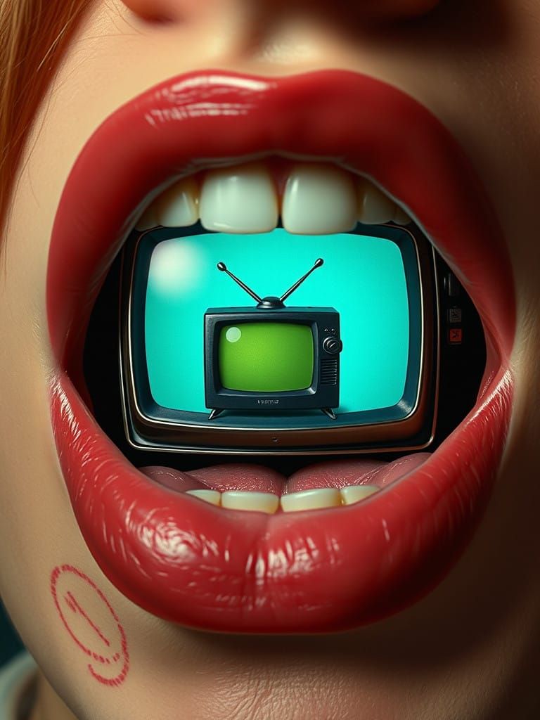 Surrealistic Melting TV Mouthpiece in the Style of Dali and...