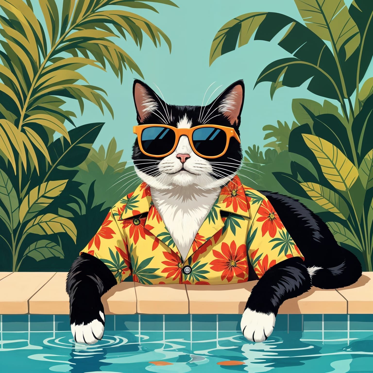 Cat Lounging Poolside in Garcia Style