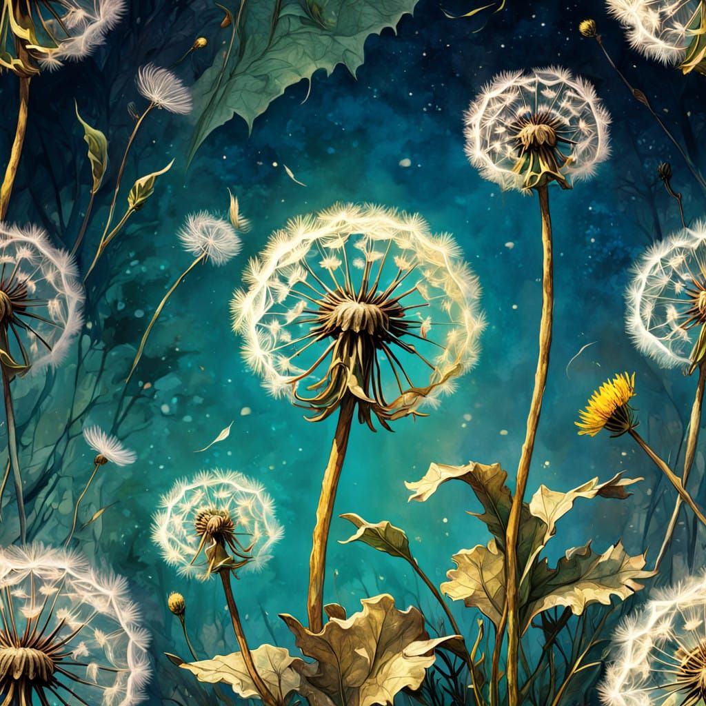 Whimsical Dandelion Bloom on Vintage Newspaper