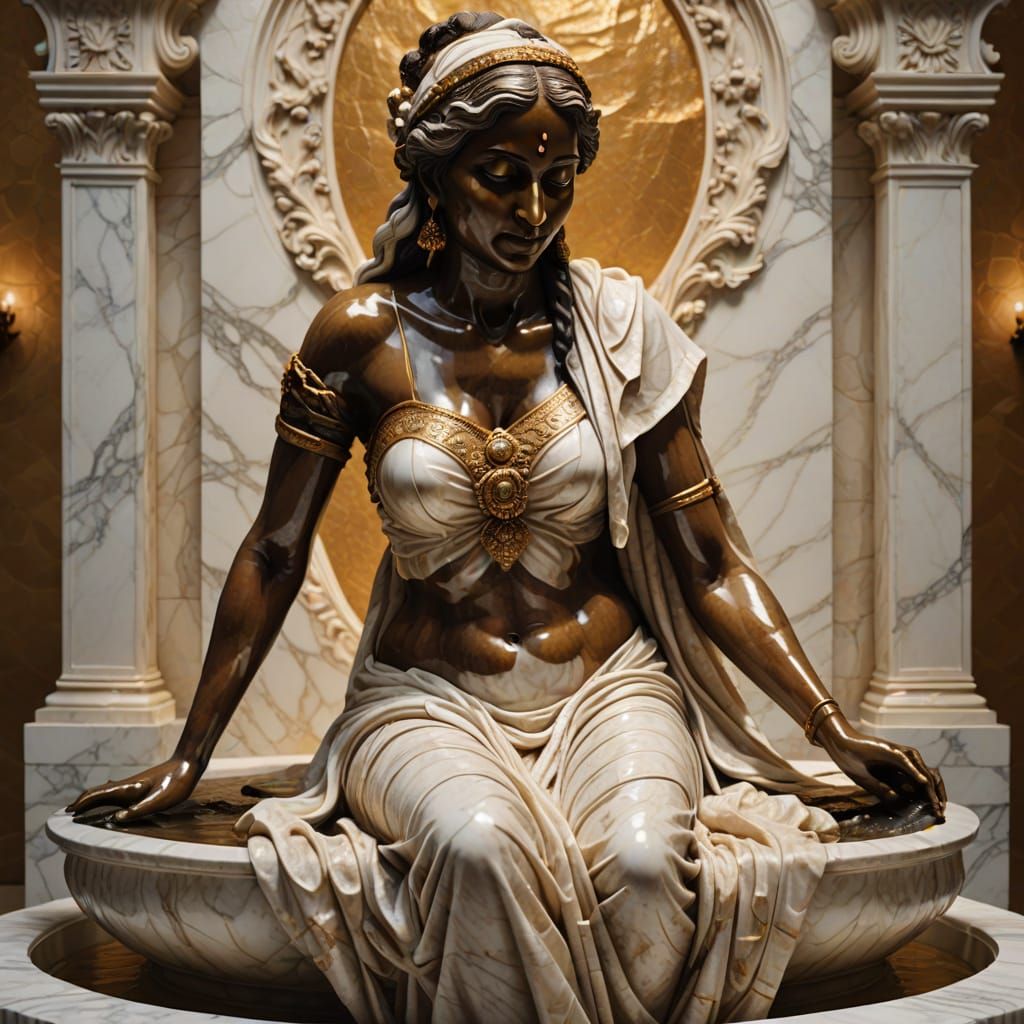 Marble Sculpture of Bathing Indian Woman in Baroque Style