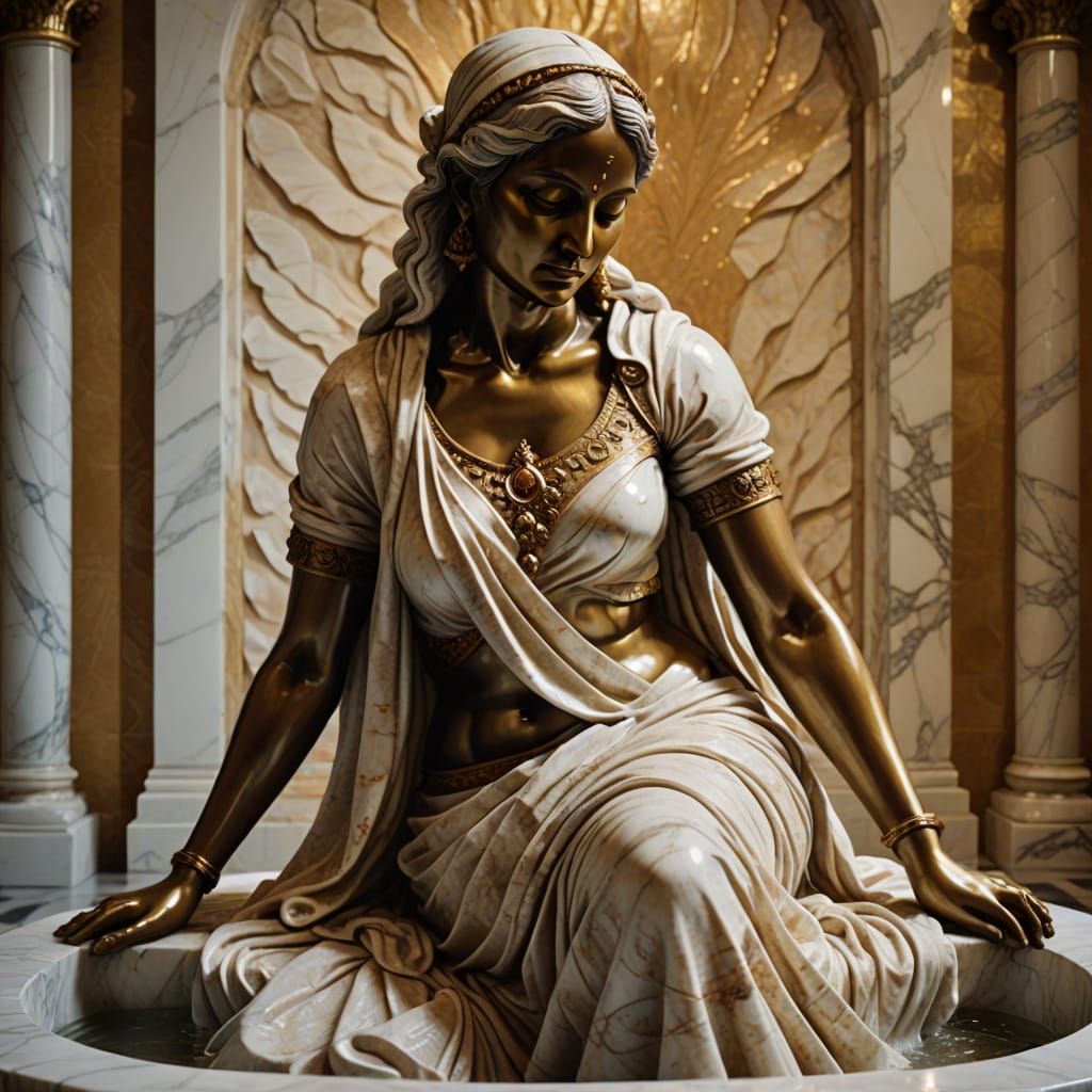 Baroque Marble Sculpture of Indian Woman Bathing