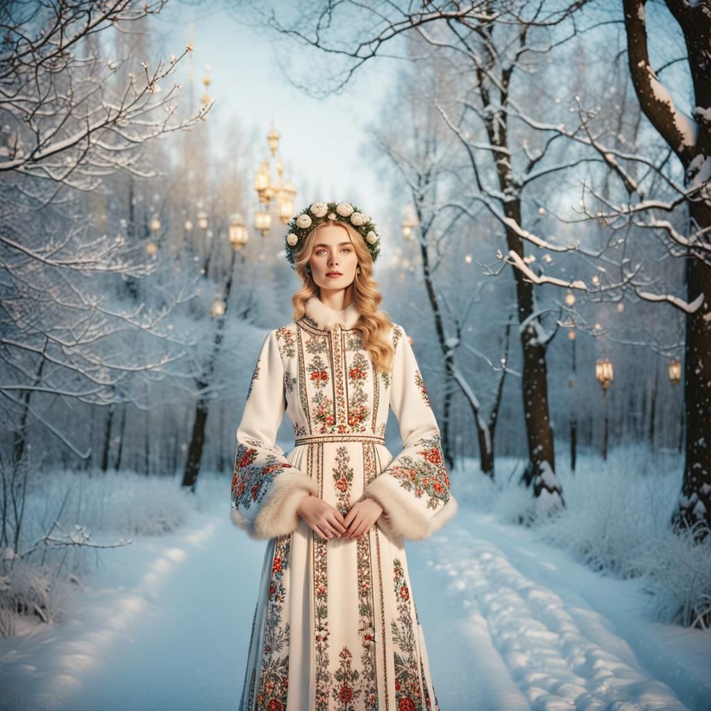 Russian Model in Snowy Moscow Wonderland, Folk Realism