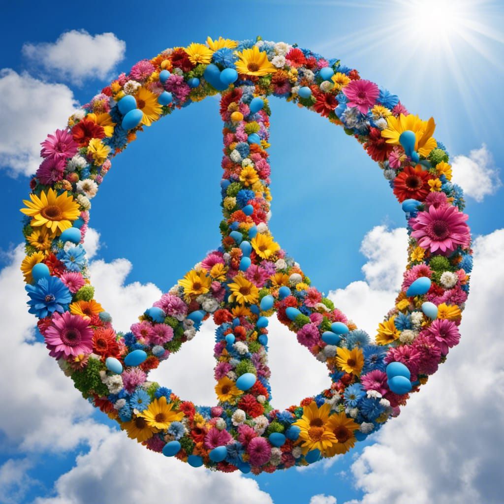 Doves Create Peace Sign with Rainbow Sky