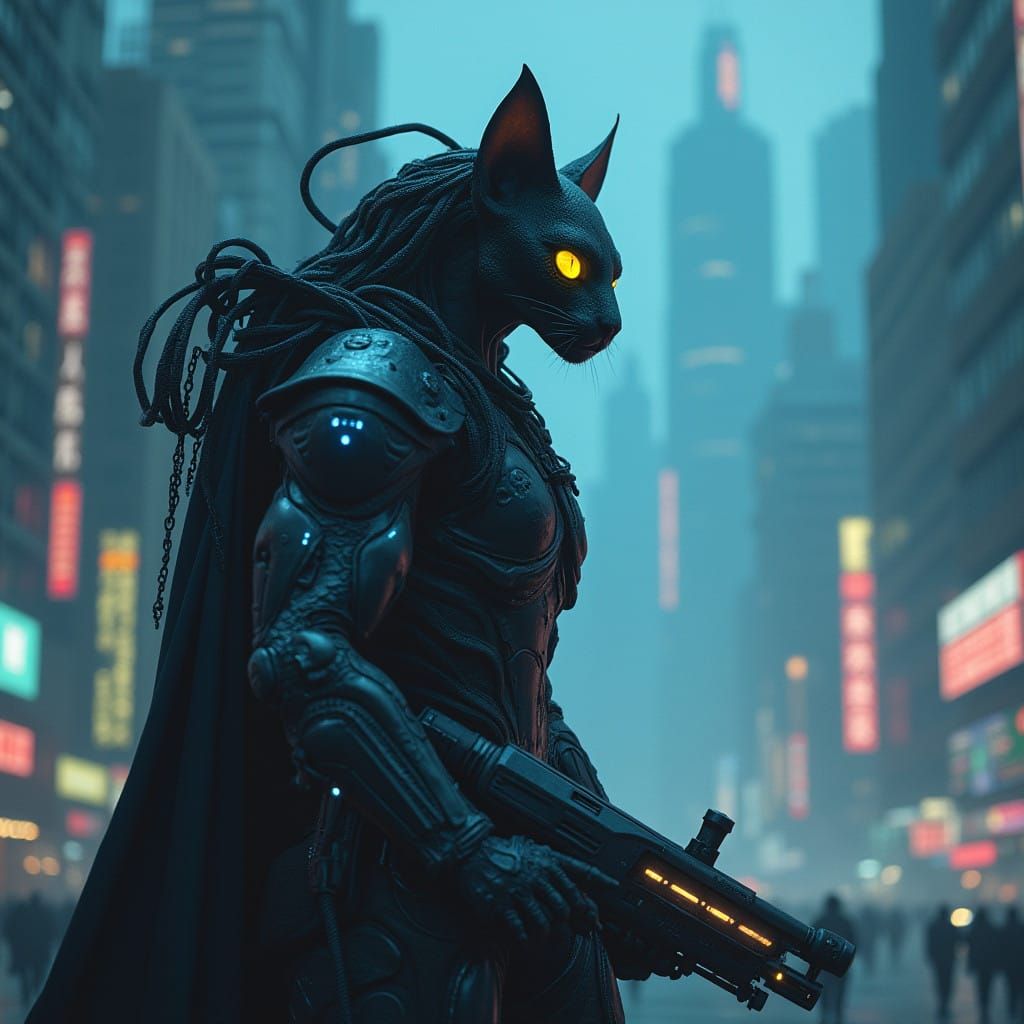 Cyberpunk Warrior in Dystopian Cityscape