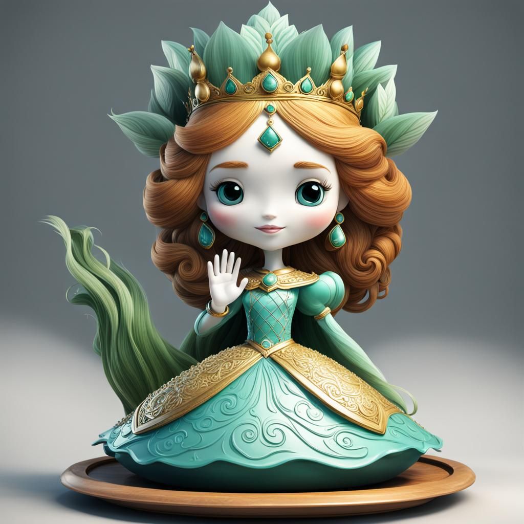 Cartoon Princess Waving From a Flower Pot