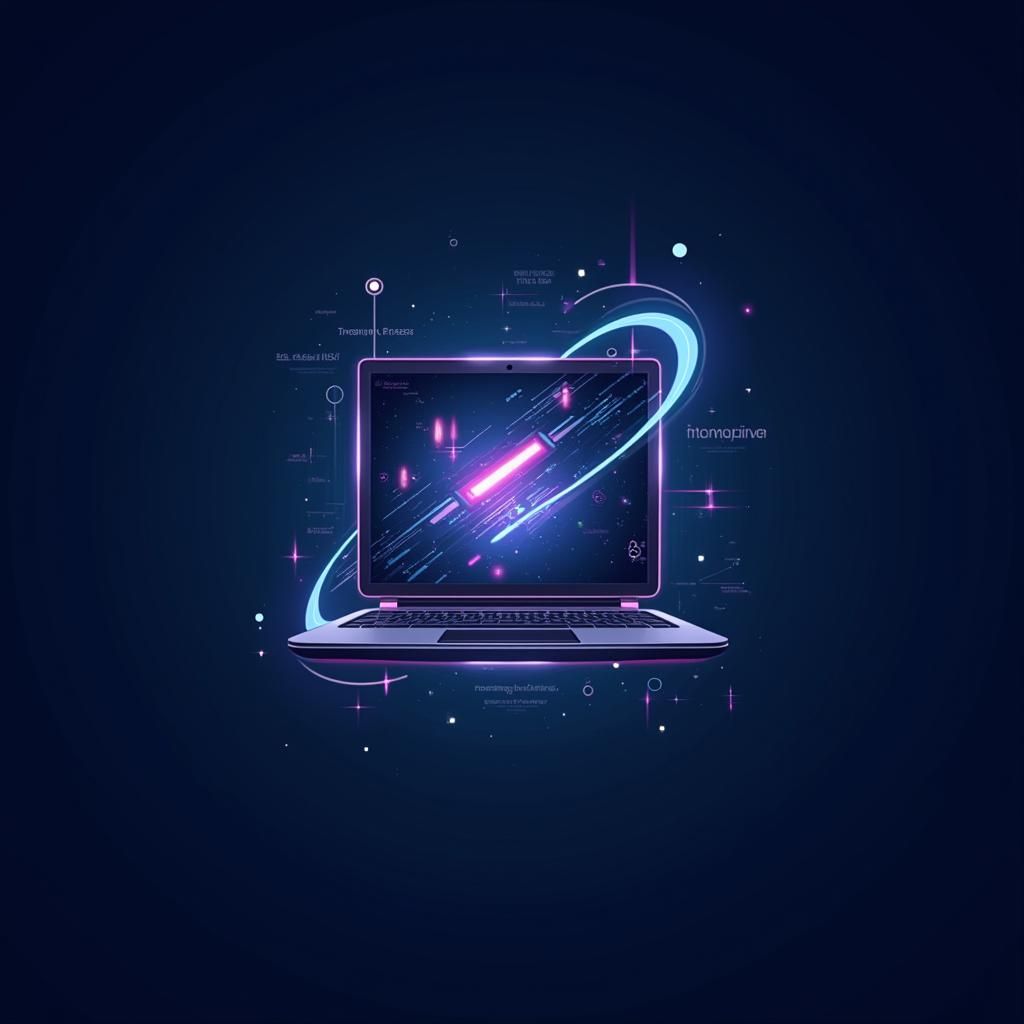 High-Tech Logo with Laptop, Monitor, and Coding Symbols