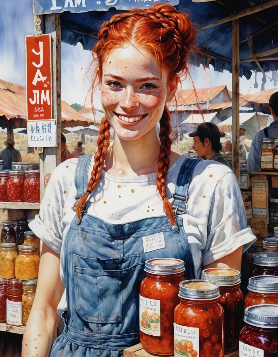 Smiling Redhead Selling Jam, Fine Art Portrait