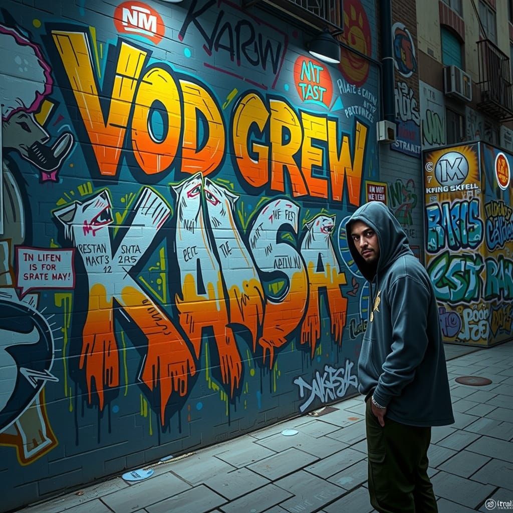 Rapper and Graffiti Artist K with Cyberpunk Dogs