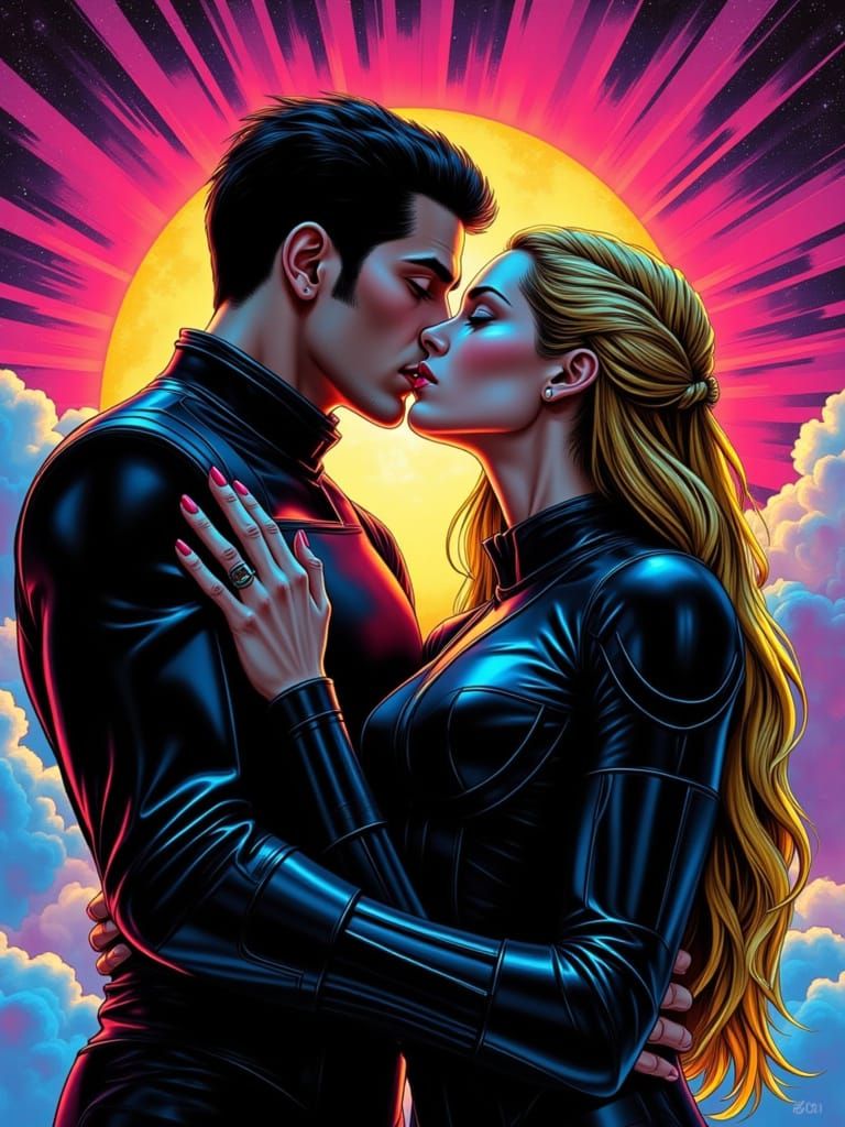 Chakotay and 7 of 9 Kiss in Graphic Novel Style