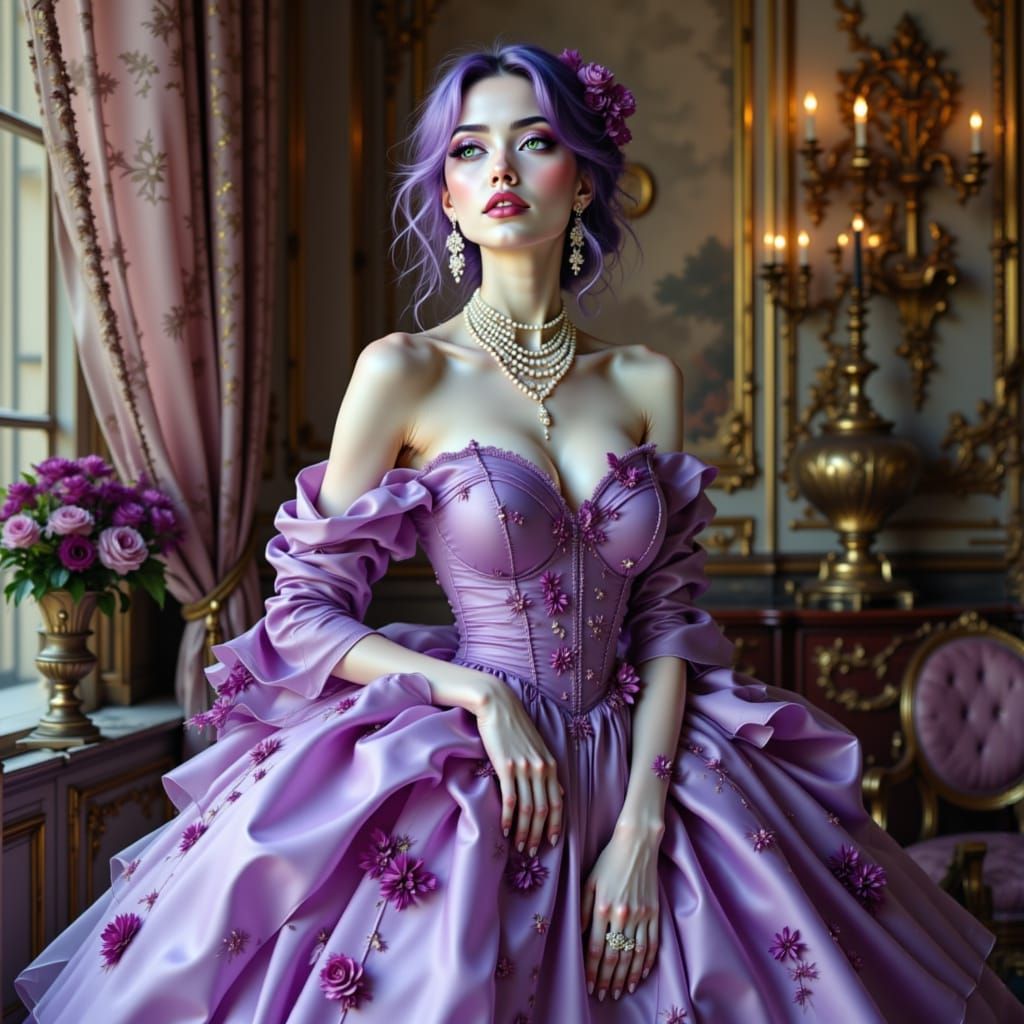 Baroque Mannequin in Lavish Purple Gown