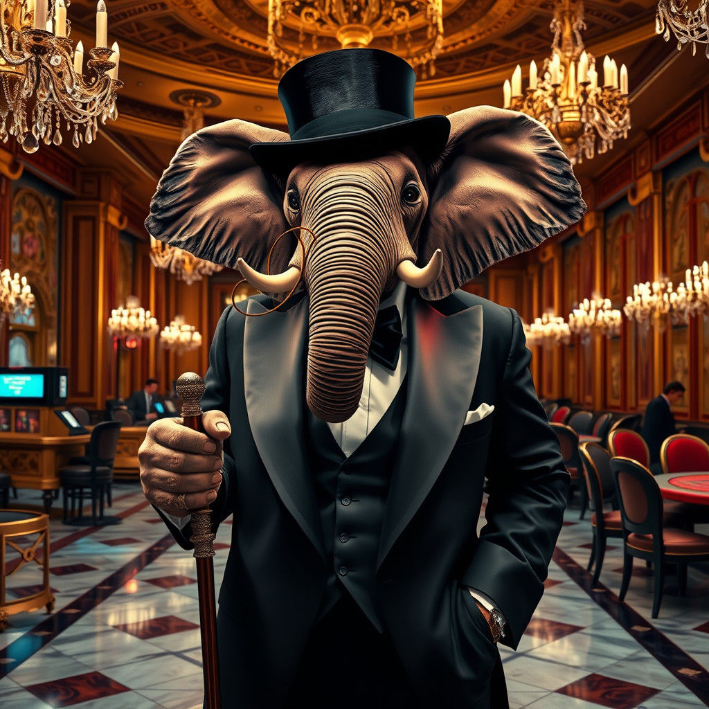 Elegant Elephant Gambler in Ornate Casino