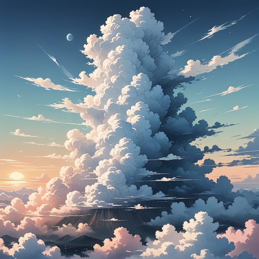 Ethereal Cloudscape in Japanese Manga Style