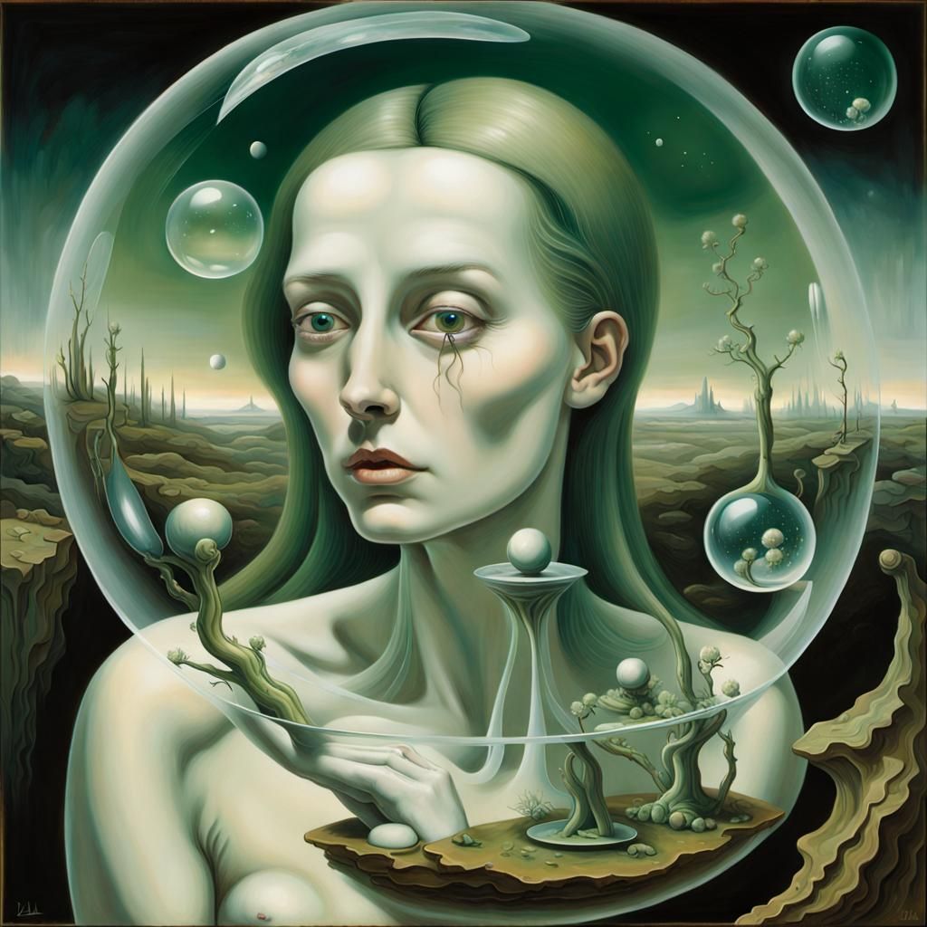 Woman with Cosmos Bubble in Surrealist Style
