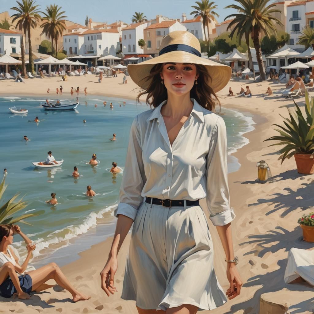 Aria Bedmar at Costa del Sol in Oil Painting Style