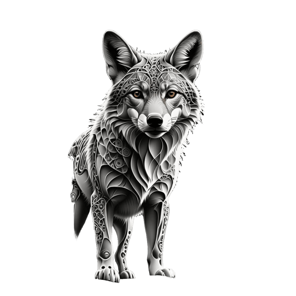 Monochrome Coyote Dreamscape: Abstract Vector Art
