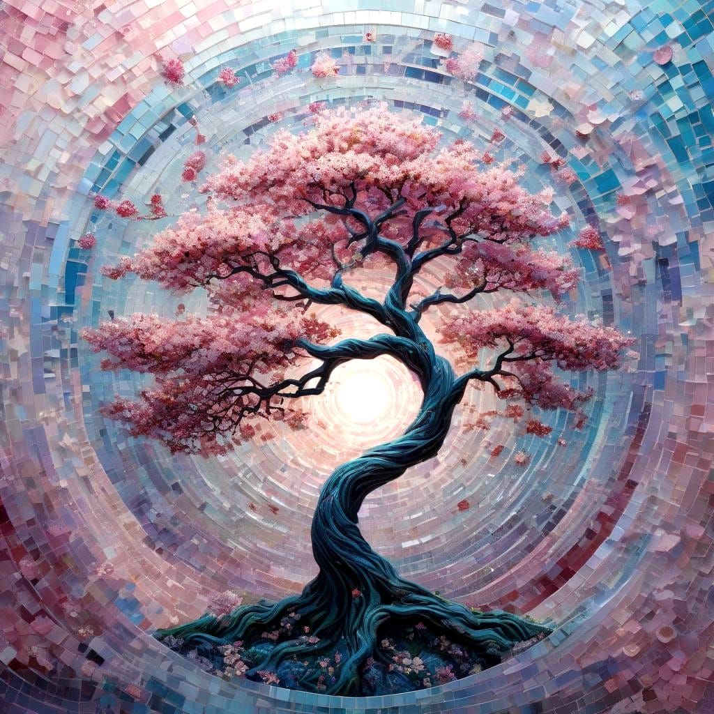Ethereal Cherry Tree Dreamscape Mosaic