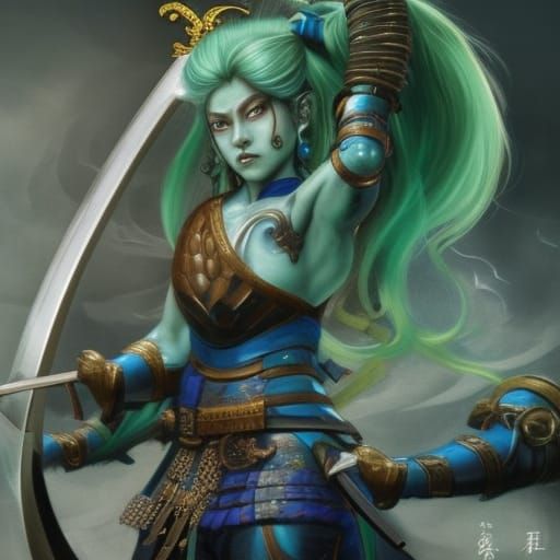 Triton Samurai in Shogun Armor, Fantasy Art