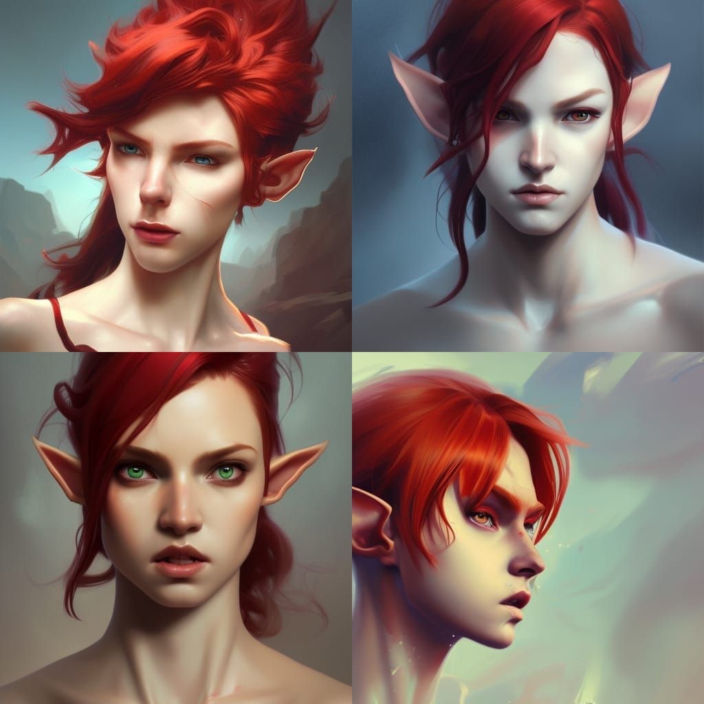 Androgynous Red-Haired Elf Portrait in Hyperdetailed Style