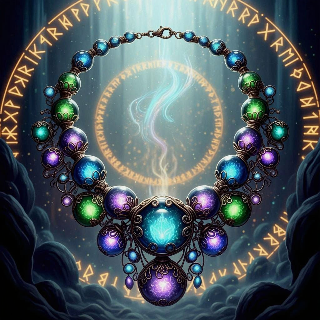 Magical Glowing Bead Necklace in High Fantasy Style