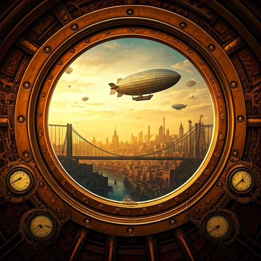 Steampunk Metropolis Awaits in Golden Hues