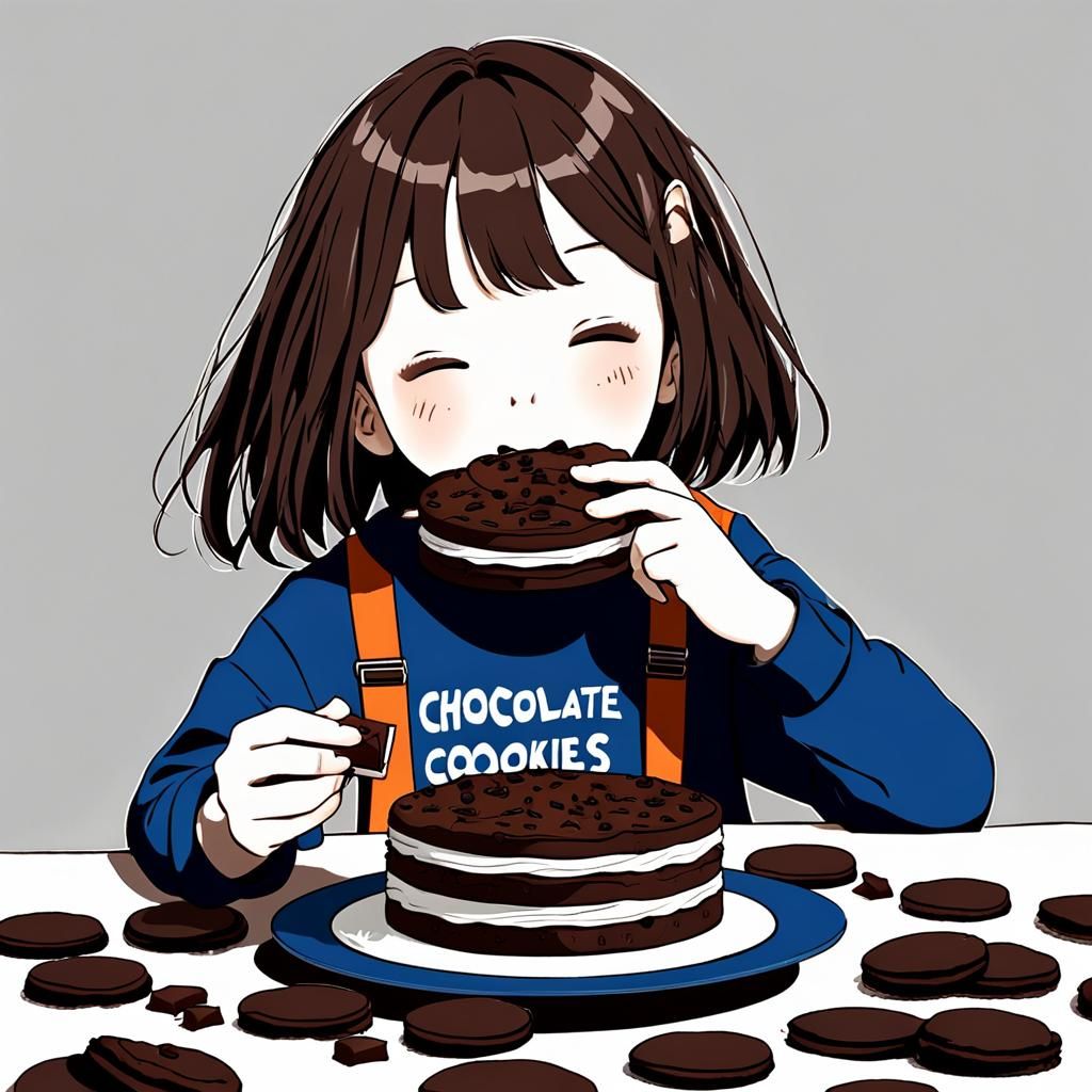 Solo Figure Enjoying Chocolate Cookie with Cake