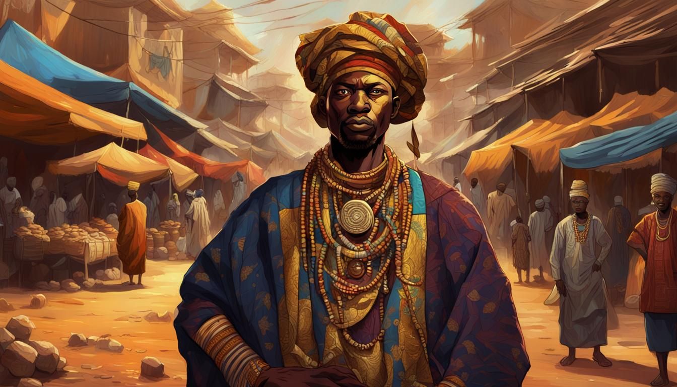 Regal Hausa Jagaban Warrior in Traditional Splendor