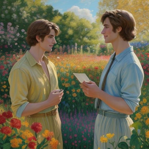 Idyllic Garden Scene in Post-Impressionistic Style