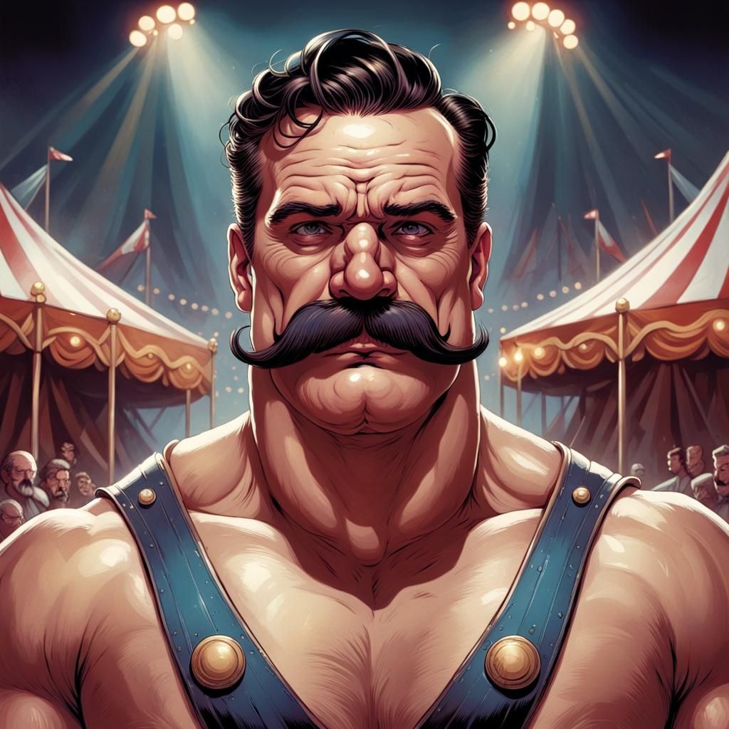 Circus Strongman with Moustache in Comic Book Art