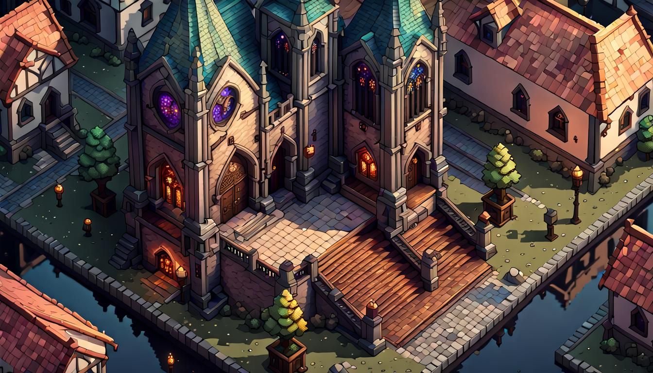 Medieval Cathedral Pixel Art Isometric Game Asset