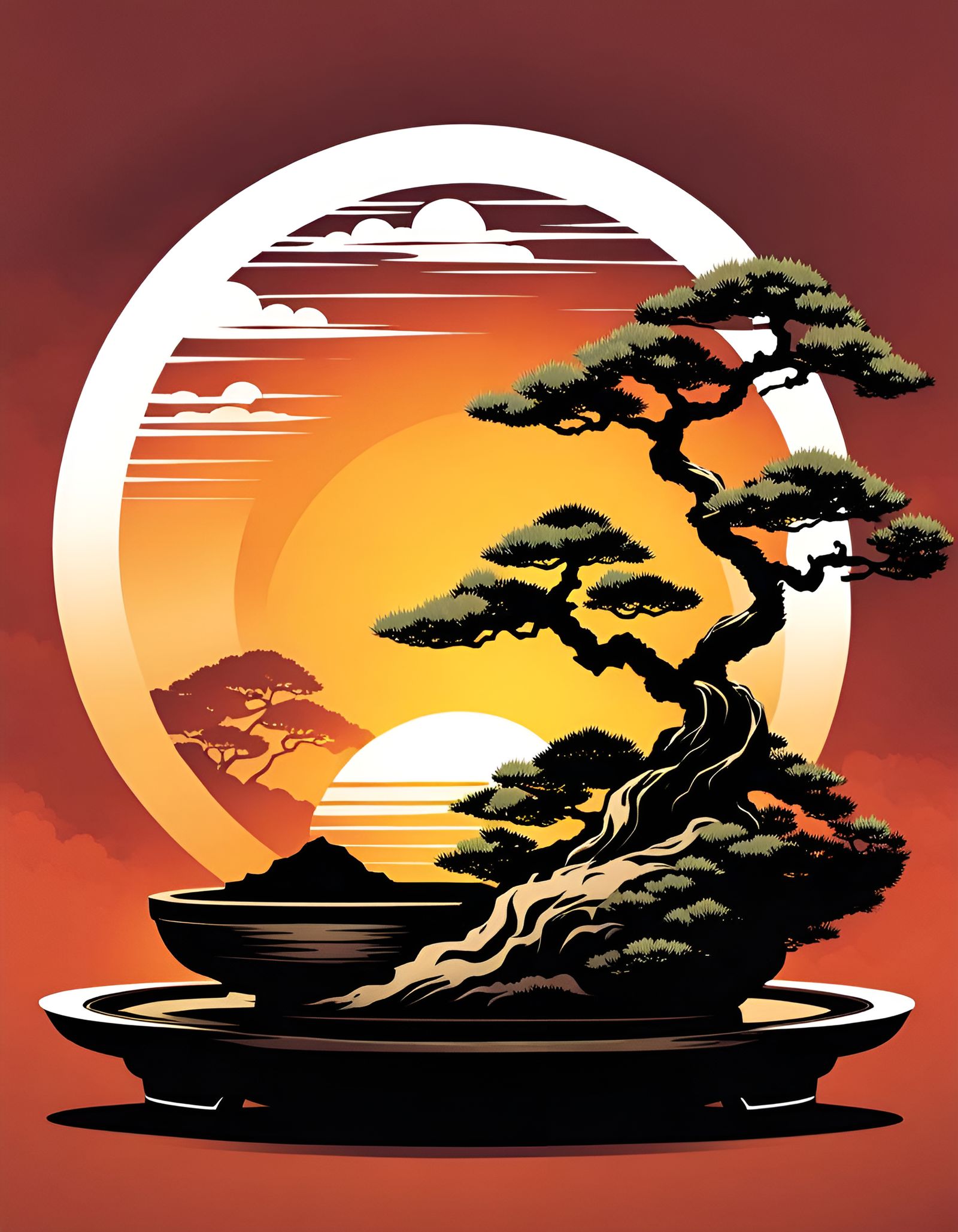 Magical Bonsai Tree Graphic in Japanese Style