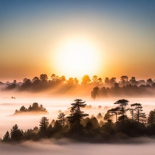 Foggy Forest Awakens as the Sun Rises