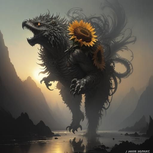 Sunflower Monster Chasing Sun in Photorealistic Style