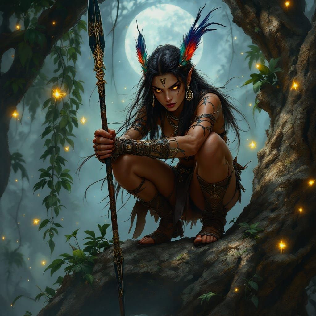 Mayan Elf Ranger in Jungle, Fantasy Art