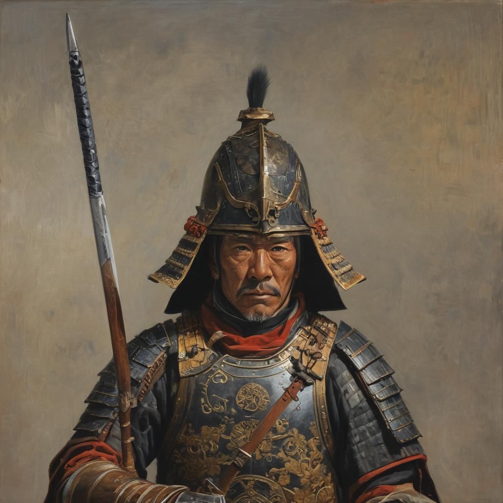 Ancient Japanese Knight Portrait as Oil Painting