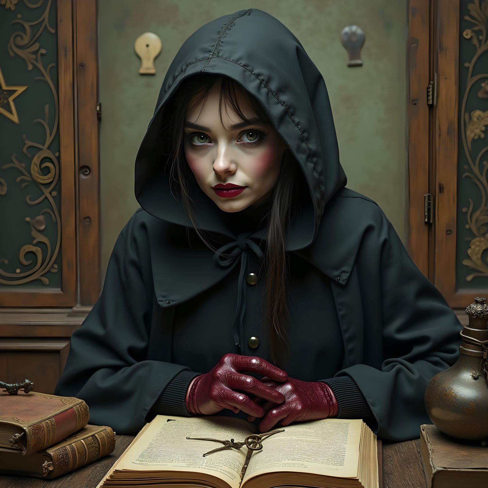 Mysterious Impish Woman with Playful Expression