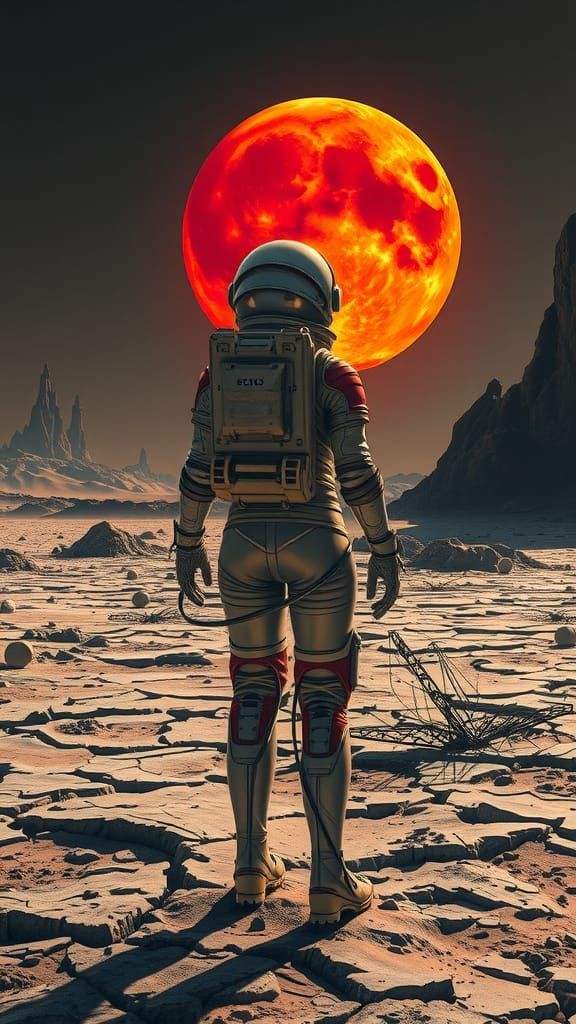 Surreal Moonlit Portrait of a Female Astronaut in Hyperreali...