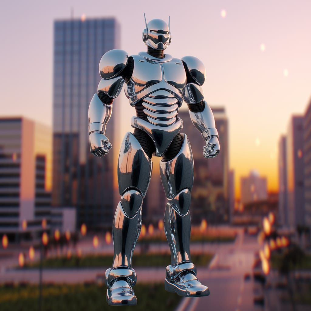 Chrome Mecha Droid in Anime Style