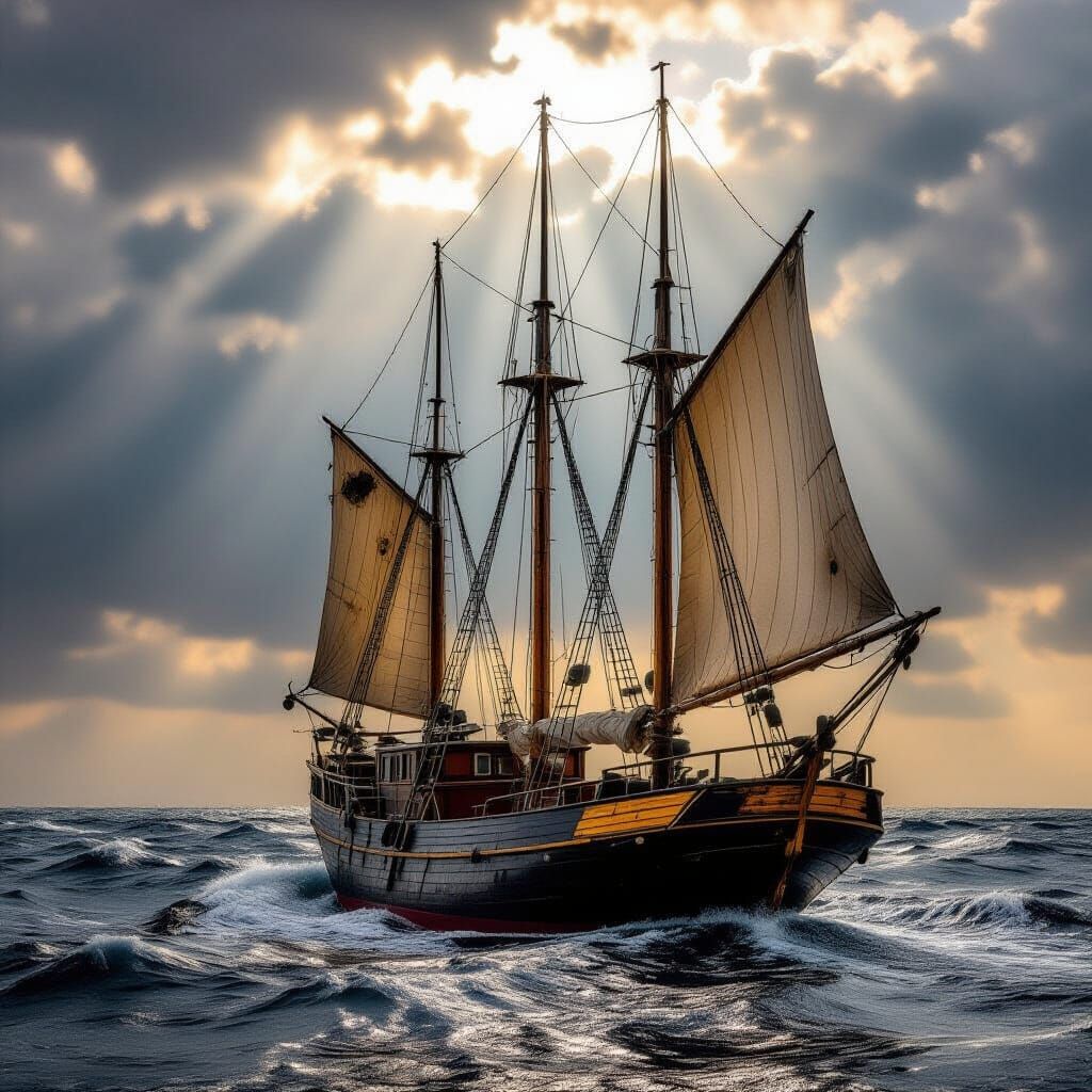 Majestic Sailing Ship Restored Vintage Photo