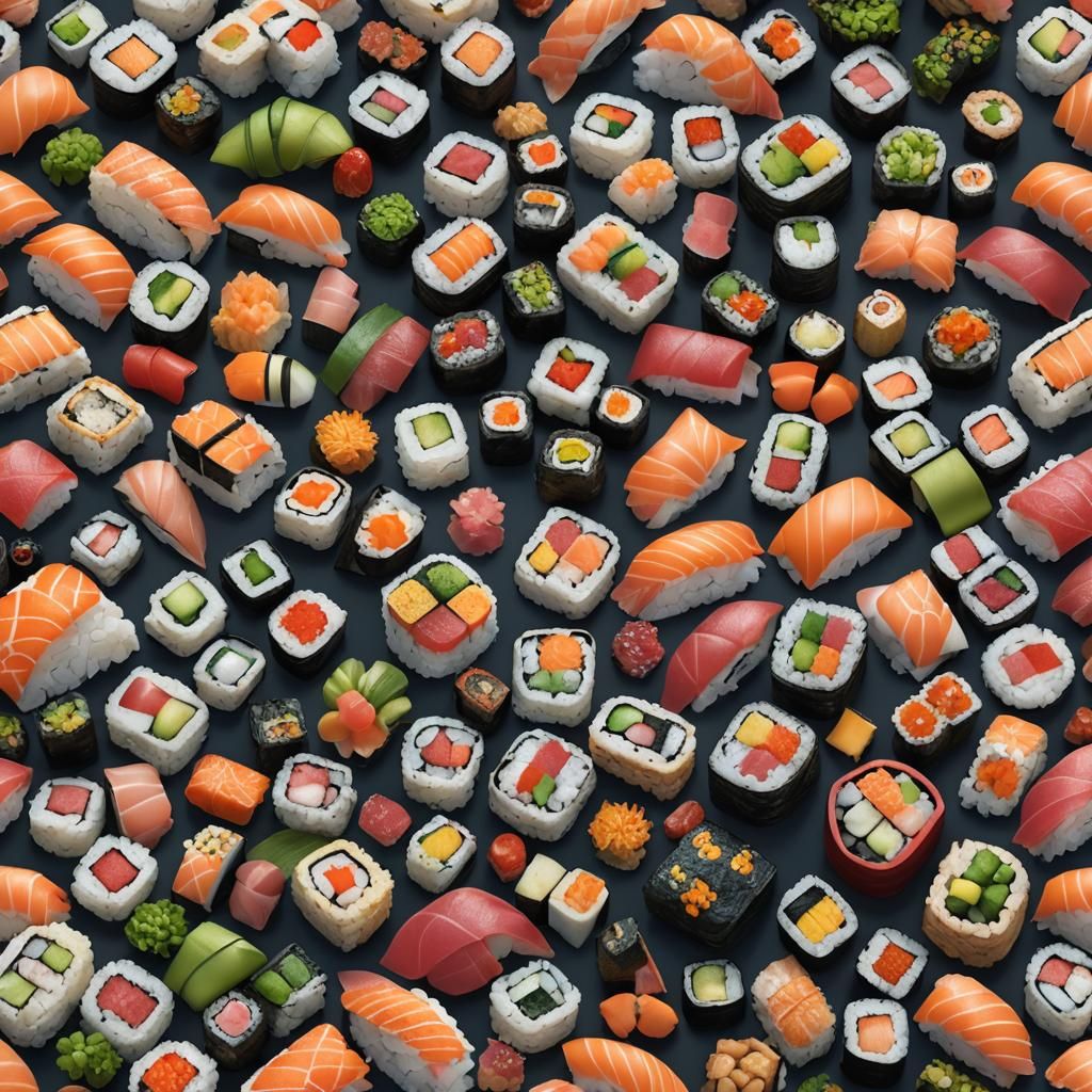 Detailed Matte Painting of Super Yummy Sushi
