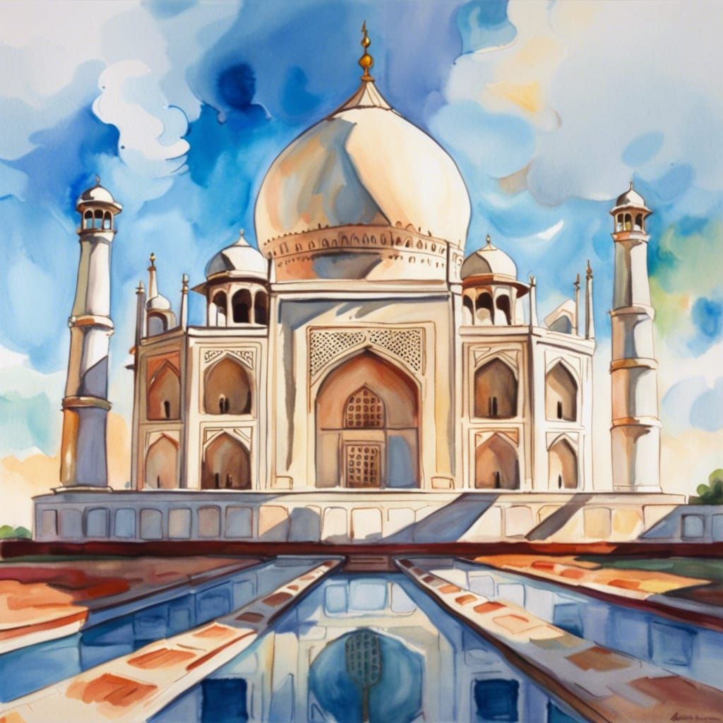 Taj Mahal in Watercolor, Studio Ghibli Style