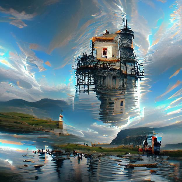 Ancient Lighthouse Made of Mirrors: Digital Illustration