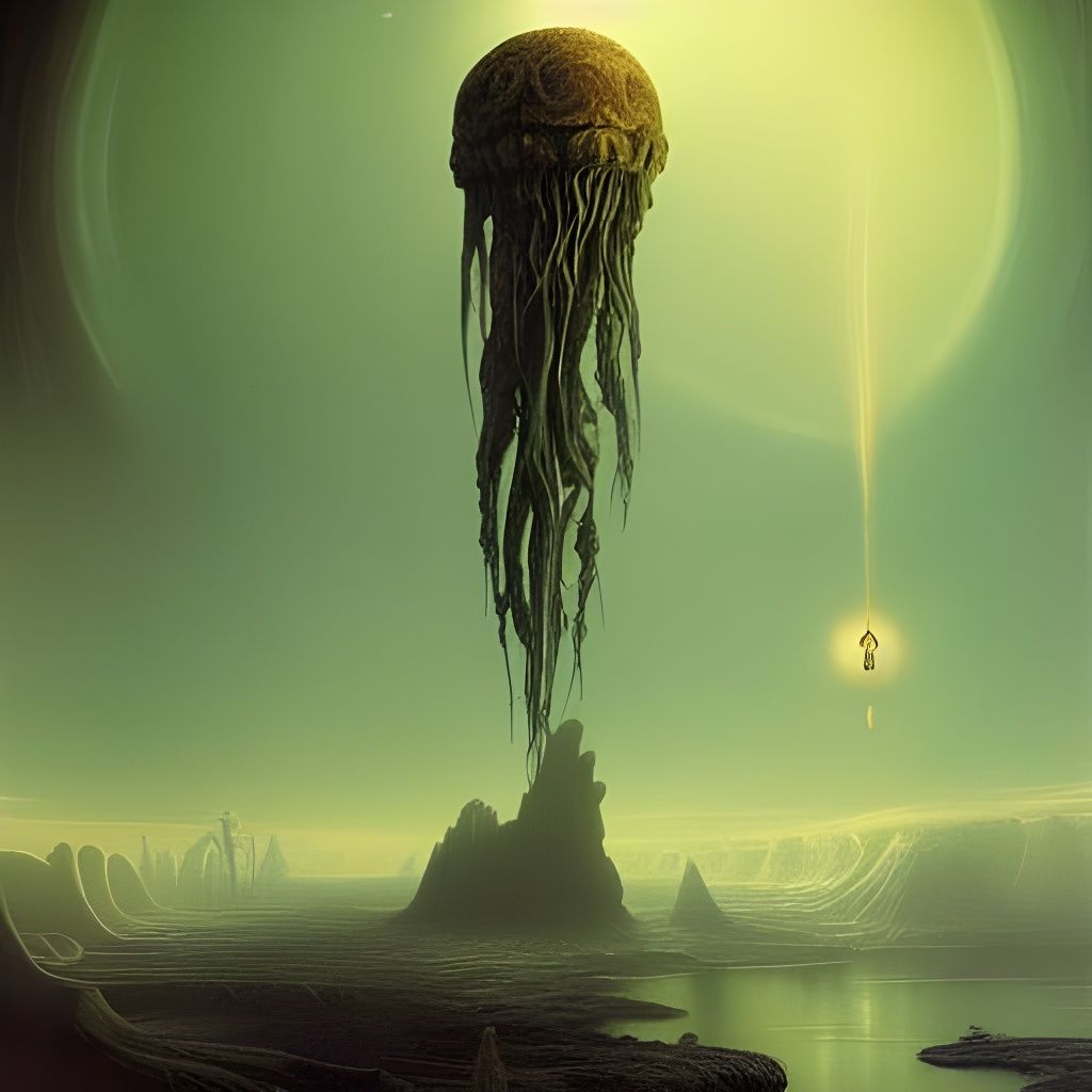 Glowing Atmospheric Jellyfish in Alien Landscape