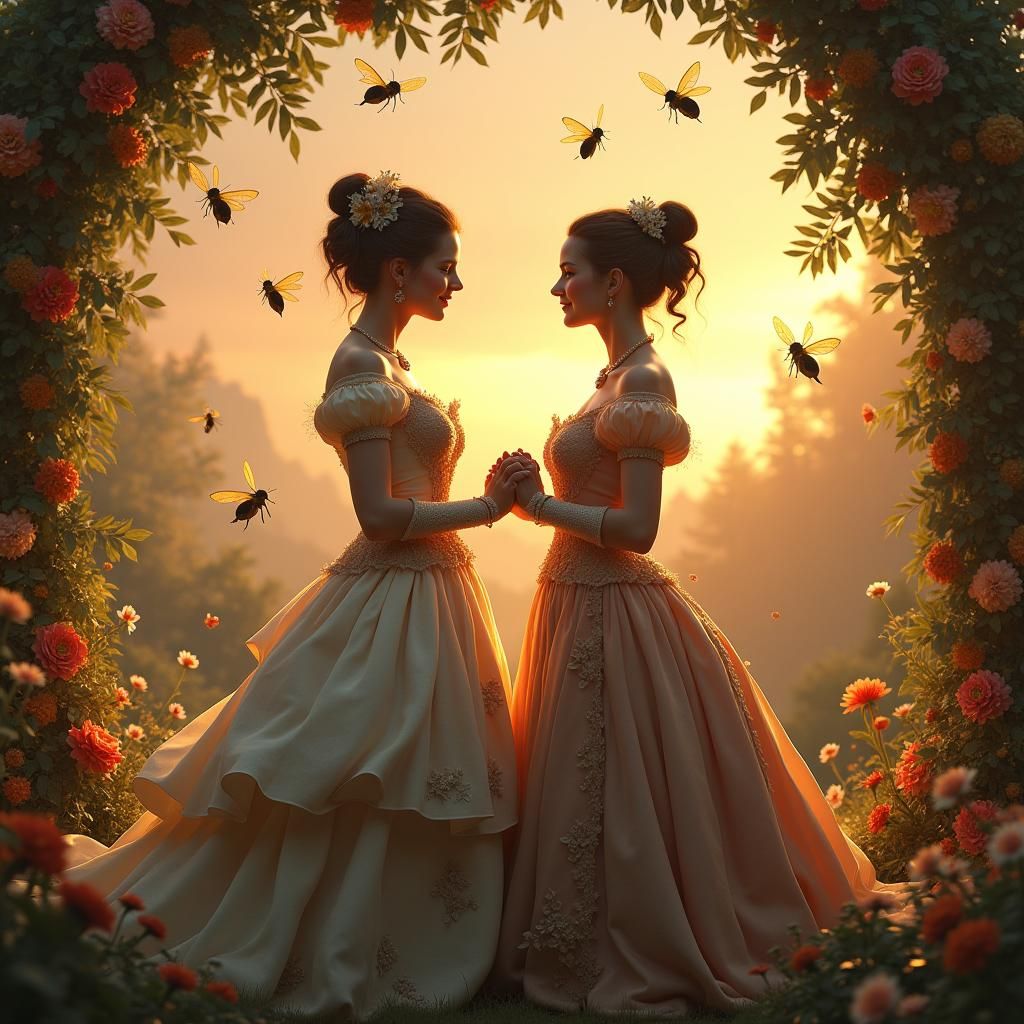 Victorian Wedding at Sunset in Matte Painting Style